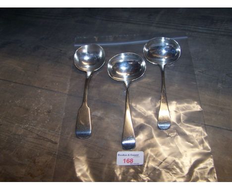 A pair of George IV silver Old English pattern Sauce Ladles, engraved with the initial 'A', London, 1821, maker William Batem