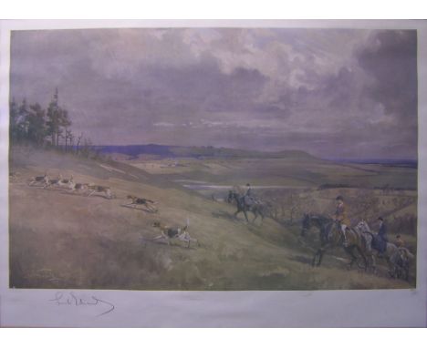 LIONEL EDWARDS; an artist signed coloured Hunting Print, published by Eyre & Spottiswoode.