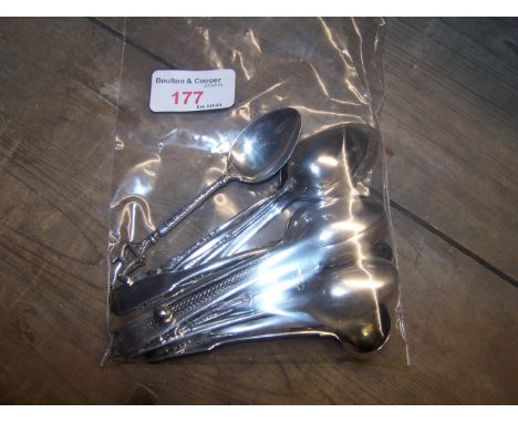 Various silver Teaspoons, condiment spoons and a Continental caddy spoon.