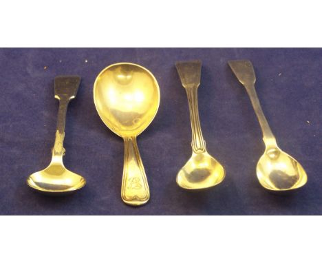 A Victorian silver thread pattern Caddy Spoon, London, 1863, maker George Angel, two early 19th Century silver fiddle pattern