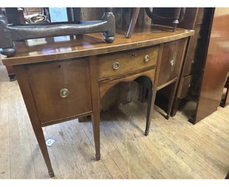 A mahogany bow front sideboard, 140 cm wide, a pine trunk, two child's chairs and a pair of balloon back dining chairs (6)
