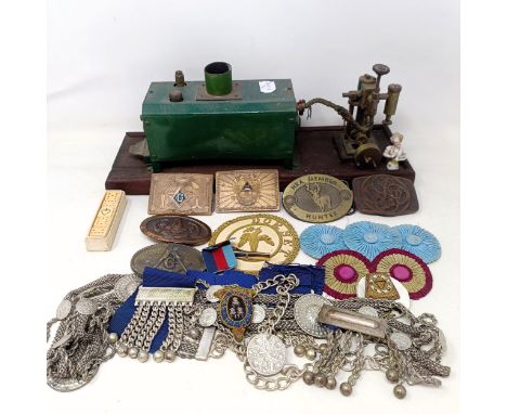 Assorted Masonic items, and a steam engine (box)