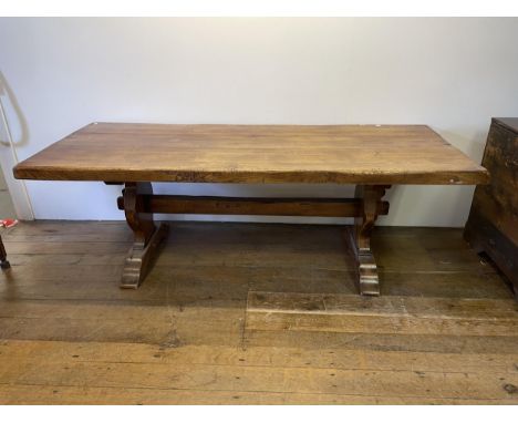 An oak refectory dining table, the top 226 x 92 cm