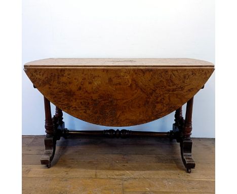 A 19th century burr elm drop leaf table, 122 cm wide