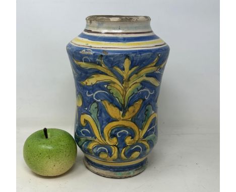 An 18th century caltagirone albarello, 27 cm high