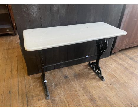 A side table, with a painted metal base, a fire surround, an alabaster shade, and a mahogany framed armchair (4)