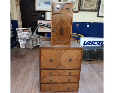 A walnut bedside chest, a similar compactum, a single chair, a side table, and a fender (5)