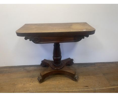 A 19th century rosewood folding card table, 91 cm wide