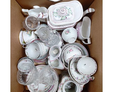 A part 19th century tea set, a pair of glass rummers and assorted other ceramics (box)