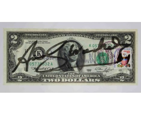 Andy Warhol (amerikanisch, 1928-1987), Two Dollar (Thomas Jefferson), 1976, Banknote zwischen Plexiglasblöcken, Vorderseite m