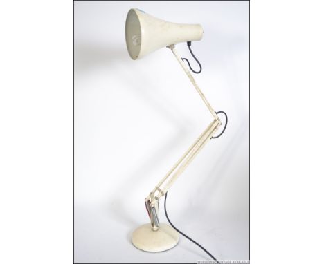 A 1970's Herbert Terry anglepoise desk lamp in the original white paint with circular base and pendant shade Measures 80cms h