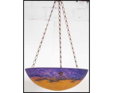 A vintage 20th century Monet style coloured glass shade of conical / circular form. 12cm high x 37cm wide