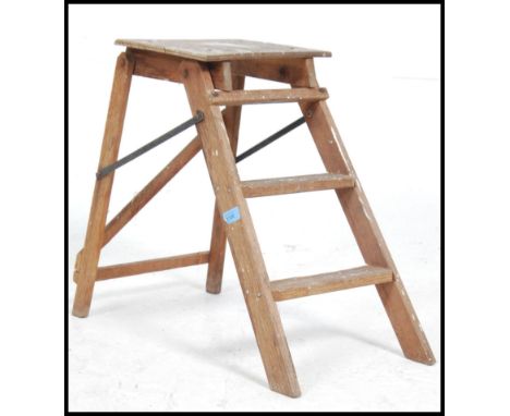A vintage Edwardian miniature folding wooden three step ladder with lattice frame. Ideal for display or use as an occasional 