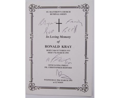 KRAY TWINS: An original Ron Kray Funeral Service programme from St Matthew's Church, Bethnal Green Wednesday 29th March 1995,