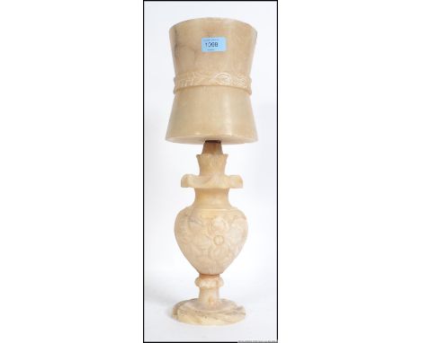 A 1950's vintage mid century alabaster table lamp complete with affixed cylindrical alabaster shade ( see illustrations ). me