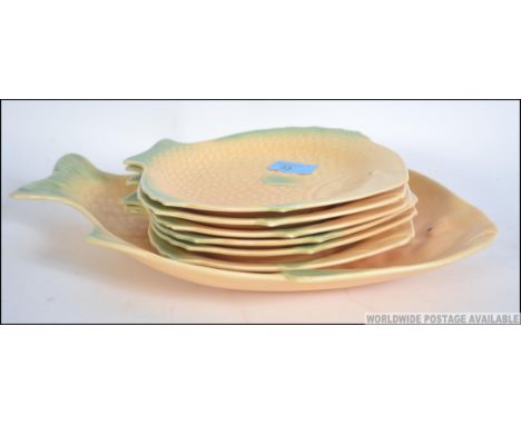 A vintage retro 20th century chintzy porcelain fish service by Shorter and Sons. To include a  plater and six matching dinner