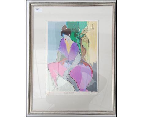 Isaac Tarkai ( 1935 - 2012 ) An Isaeli limited edition print entitled Purple Ladies I. Signed in pencil to the margin with no