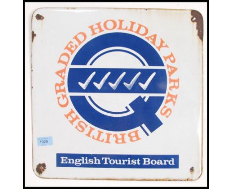 A vintage enamel advertising sign for the English Tourist Board British Graded Holiday Parks. Measures 41cm square.