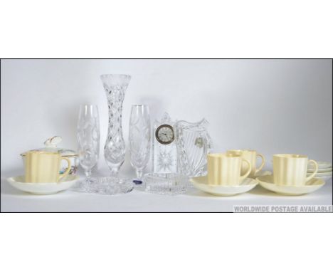 A set of four vintage white glazed scalloped design Royal Doulton coffee cans and saucers together with a small collection of