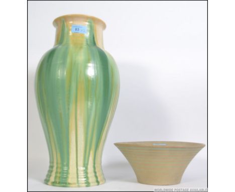 A vintage 20th century studio pottery salt drip glaze vase along with an early hand pained 20th century Art Deco bowl by Gray