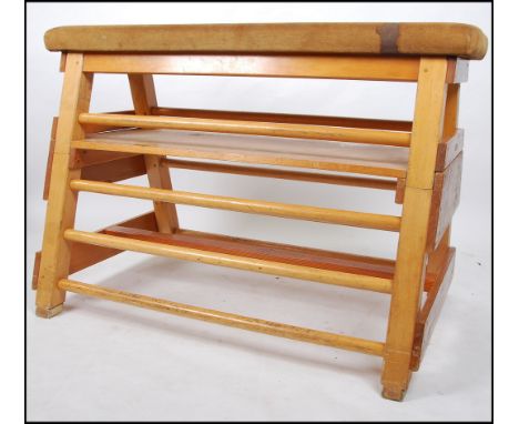 A fabulous large classic vintage mid century school gymnasium vaulting / pommel horse. Modular construction with stretchers t