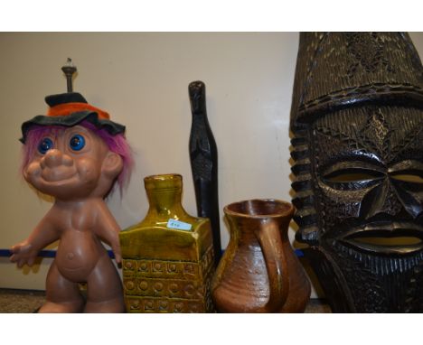 A studio pottery lamp base in the manner of Troika signed to the base Avril Chorley along with another piece of studio potter