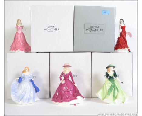 A group of 5 Royal Worcester figurines. To include Les Petites Holly, Elizabeth, Christina, Emily and Floral Lady January ( s