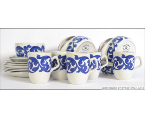A stunning 20th century retro blue and white Royal Cauldon Bristol Ironstone breakfast set in the ' Blue Scroll ' pattern con