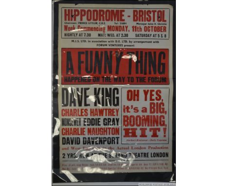An original vintage 1960's (1965) Bristol Hippodrome poster with main attraction being 'A Funny Thing Happened On The Way To 