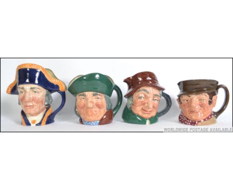 A collection of four large early ceramic Royal Doulton Toby Jug's. To include Lord Nelson, Uncle Tom Cobbleigh, Sam Weller an