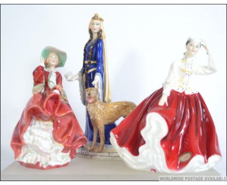 A collection of Royal Doulton ceramic figurines to include Top Of The Hill, Gail Hn2937 and Eleanor of Aquitaine HN3957 Talle