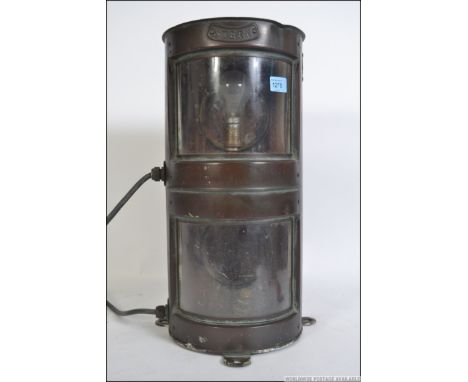 A stunning vintage industrial twin light copper ' Stern ' ships lantern with original ' Meteorite ' applied makers lable, cur