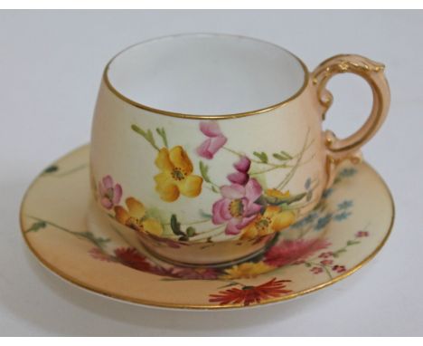 A Royal Worcester blush ivory tea cup and saucer. CONDITION REPORT - very good, no chips, cracks nor any restoration, minor w