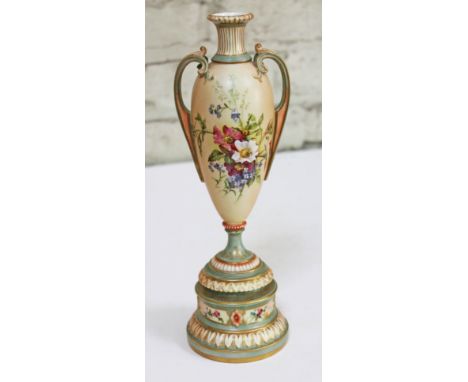 A Royal Worcester blush ivory porcelain vase decorated with flowers, height 28cm. CONDITION REPORT - very good, no chips, cra