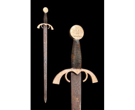Ca. 19th-20th century AD. A fine sword executed in a 15th-century style features a broad blade, tapering to a sharp point, id