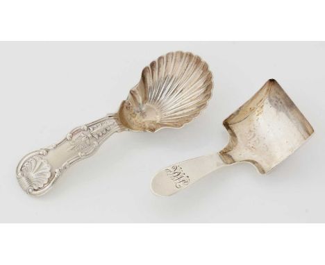 A Victorian silver provincial caddy spoon, with a King's pattern stem, by John Walton of Newcastle, 1849; and a silver caddy 