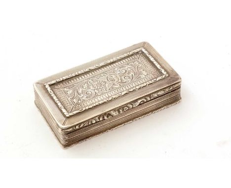 A William IV silver snuff box, rectangular with raised borders, reeded side and a gilt interior, by Francis Clarke, Birmingha