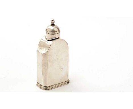 An early 19th Century Continental silver tea caddy, shouldered with a pull-off cup and a slide-out base, with a pricked inscr