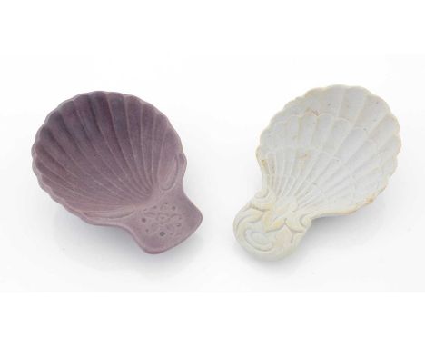 A rare Wedgwood Jasperware caddy spoon, lilac coloured with a scallop shell bowl; together with a Staffordshire stoneware cad