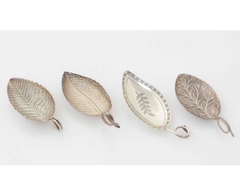 A George III silver caddy spoon, with a textured leaf bowl and a coiled serpent handle, by Matthew Linwood, Birmingham 1806; 