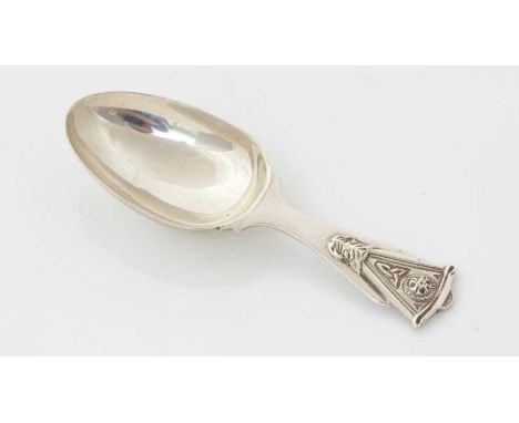 A George III silver caddy spoon, with an applied triangular Celtic boss on the terminal, by Reid &amp; Sons (of Newcastle), h