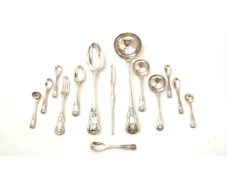 A part service of Indian colonial silver flatware, King’s pattern to include: one dessert fork, one dessert spoon, two sauce 