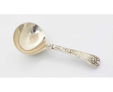 A Victorian silver caddy spoon, in Old England pattern, crested by S. Hayne and D. Carter, London 1837, 9.6cm long, 0.95oz.