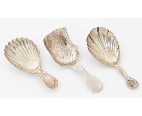 A George III silver provincial caddy spoon, with a bright-cut stem and a fluted bowl, by Francis Parsons and Stephen Crees, E
