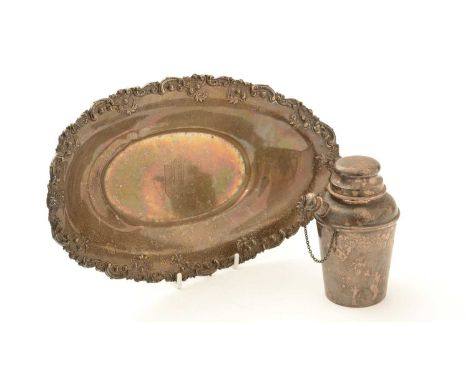 A mid 20th Century American silver cocktail shaker, small and tapering with a pull-off cover and a spout cover secured by a c