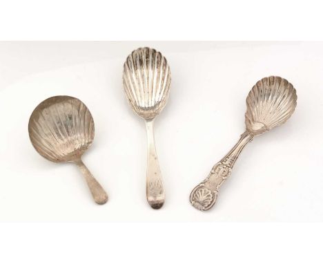 A Victorian provincial silver caddy spoon with a King's pattern stem and a fluted bowl, initialled, by John Walton, Newcastle