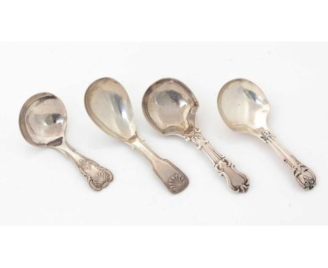 Four silver caddy spoons, with flatware pattern stems, all by George Unite of Birmingham, mixed dates 1835-1848, the longest 