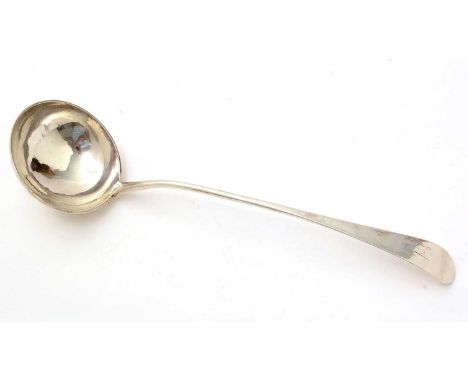 A George III Scottish provincial silver soup ladle, with a round bowl, initials “J.A” on the terminal by James Cornfoot of Pe