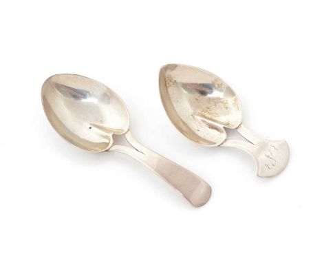 A George III silver caddy spoon, with a heart-shaped bowl and an axe-head shaped terminal, initialled by Josiah Snatt, London