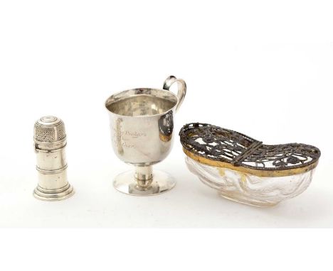 An Edwardian silver gilt-mounted cut glass potpourri dish, in the form of a swing-handled basket with twin-hinged covers, by 